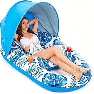 Jasonwell Pool Float with Canopy - Inflatable Pool Floaties Adult Lounger Floats Raft Floating Chair with Cup Holders for Swimming Pool Lake Water Lounge Float Beach Pool Party Toys for Adults