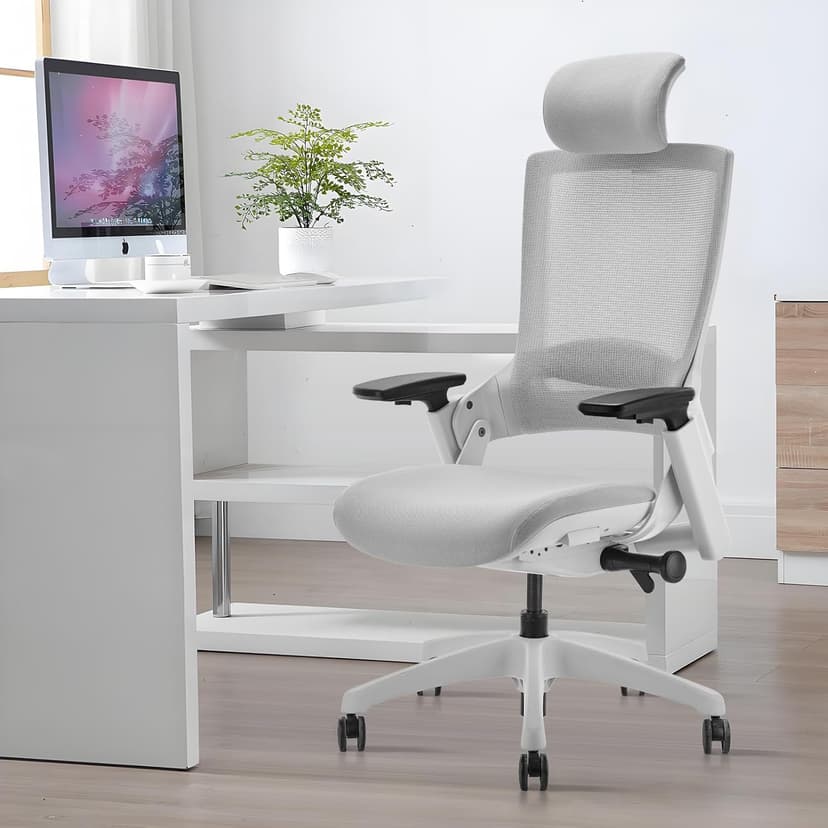 CLATINA Ergonomic High Swivel Executive Chair with Adjustable Height Head 3D Arm Rest Lumbar Support and Upholstered Back for Home Office Gray Mesh/High Back