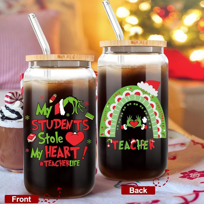 Teacher Christmas Gifts,16oz Funny Christmas Grin-ch Cups for Teachers,Teacher Appreciation Gifts,Thank You Gift End of The Year Teachers Gift for Women from Student