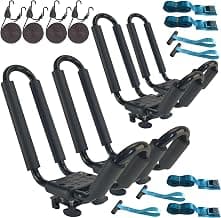 2 Pairs Heavy Duty Kayak Rack-Includes 4 Pcs Ratchet Tie-Mount on Car Roof Top Crossbar-Easy to Carry Kayak Canoe Boat Surf Ski (J-Bar Rack)