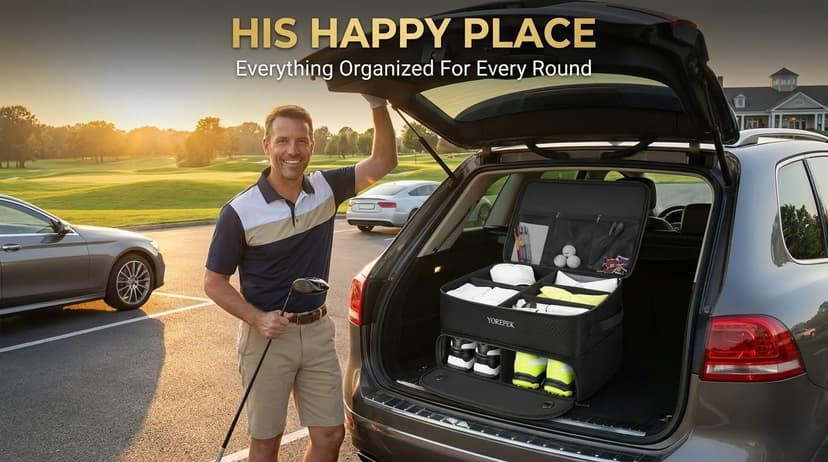 YOREPEK 2 Layer Golf Trunk Organizer, Golf Gifts for Men with Separate Ventilated Compartment for 2 Pair Shoes, Waterproof Car Trunk Locker for Balls, Tees, Clothes, Gloves, Accessories, Golfer Gifts