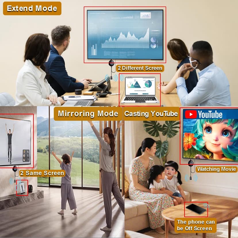 Wireless Display Adapter Designed for Multimedia Live Streaming Broadcast with Landscape/Portrait Screen Display Perfect for TikTok,YouTube,Amazon Live