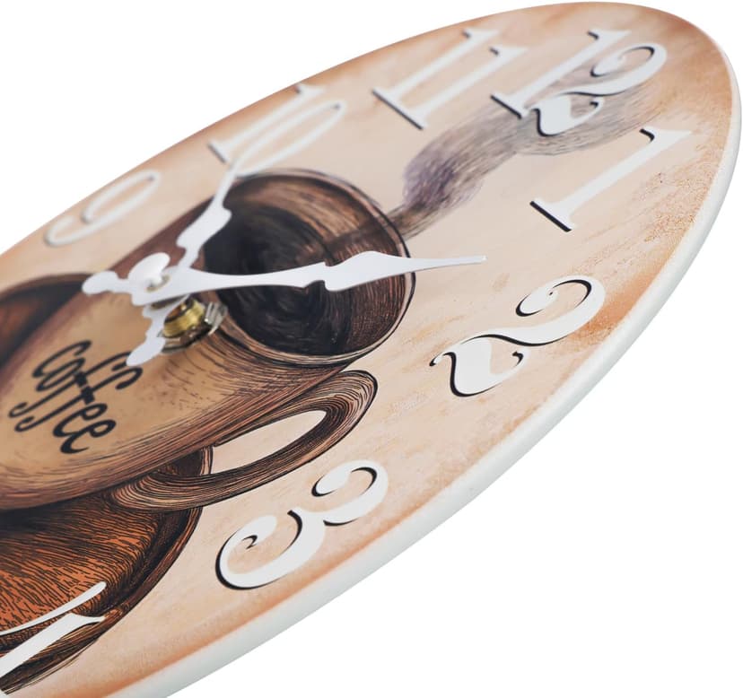 Keepcross Kitchen Wall Clock Coffee Cup Theme Rustic Modern Farmhouse Decor Glass Clock for Kitchen, Coffee Bar, Cafe - 8 Inch, Brown
