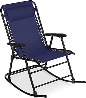 Best Choice Products Outdoor Zero Gravity Rocking Chair, Folding Reclining Patio Lounge Chair with Adjustable Pillow for Lawn, Beach, Camping - Blue