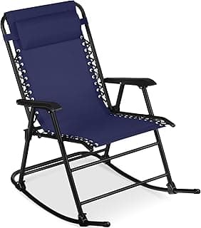 Best Choice Products Outdoor Zero Gravity Rocking Chair, Folding Reclining Patio Lounge Chair with Adjustable Pillow for Lawn, Beach, Camping - Blue