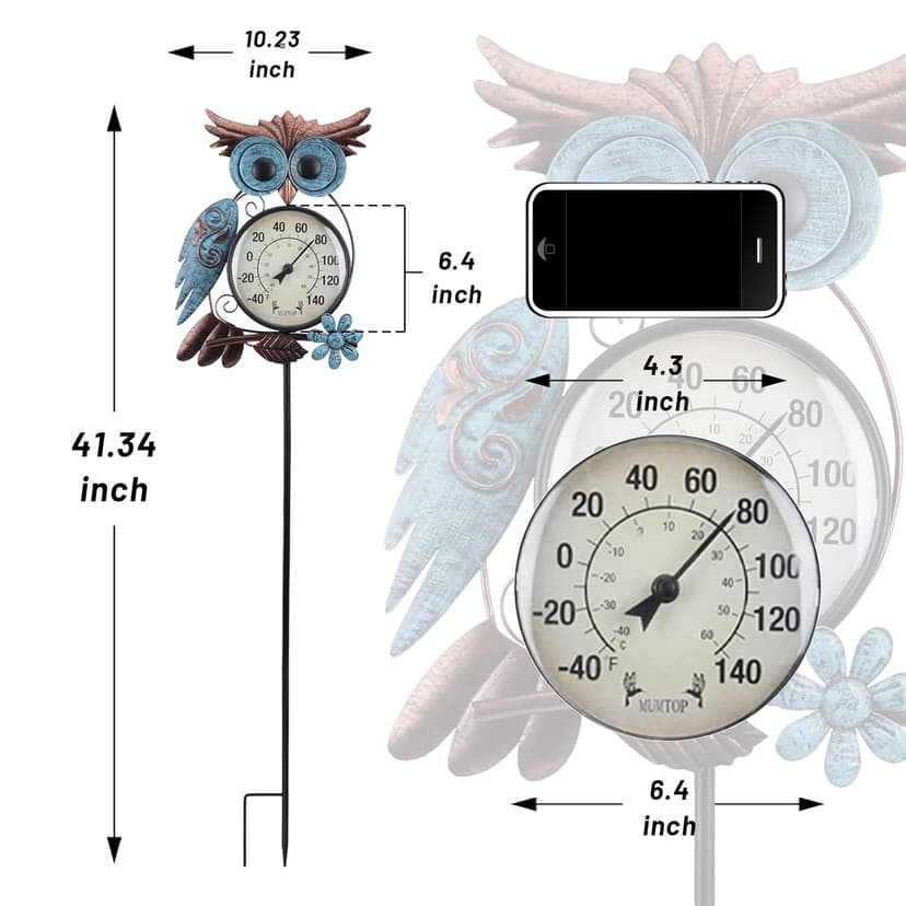 No Battery Needed Garden Stake Wall Art Gifts Idea Waterproof MUMTOP Outdoor Thermometer, Owl Outside Decor for Patio, Yard and Garden B09XB9V83S