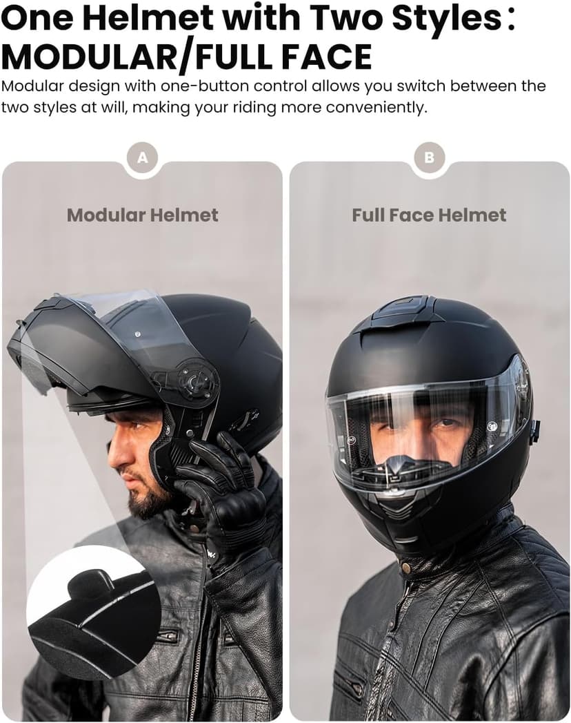 ILM 159BT Bluetooth Modular Motorcycle Helmet 2-3 Riders Intercom Full Face Flip up Casco DOT with Face Mask (MatteBlack, L)