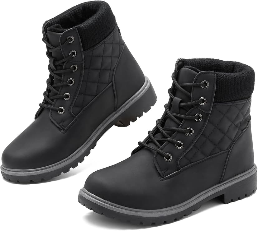 Adokoo Boots for Women Waterproof Fall Winter Ankle Boots Snow Black Combat Boots Lace Up Non Slip for Hiking Work