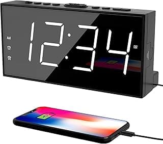 PPLEE Alarm Clock for Bedroom, 2 Alarms Loud LED Big Display Plug in Simple Basic Digital Clock with USB Charging Port, Adjustable Volume, Dimmable, Snooze for Deep Sleepers Kids Elderly Home Office