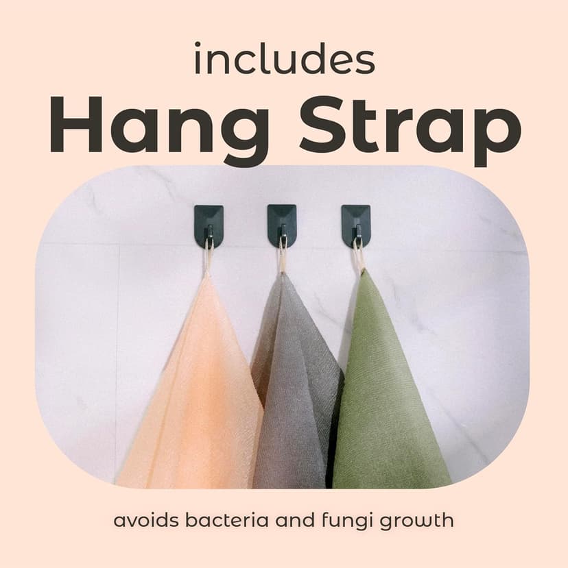 MainBasics Exfoliating Shower Towel - Japanese Nylon Bath Towel and Body Washcloth, Quick-Dry, Durable, Deep Exfoliation (Set of 3, Earthy Love)