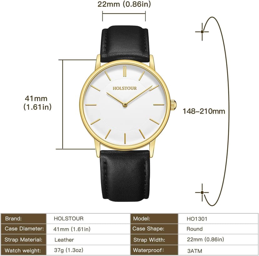 HOLSTOUR Watches for Mens Minimalist Fashion Business Wrist Watch Analog with Leather Strap