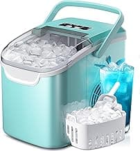 Portable Ice Maker Machine with Handle, 26lbs/24Hrs, 6Mins/9 Ice Cubes, Self-Cleaning with Basket/Scoop, Countertop Ice Makers for Home/Kitchen/Office(Green)
