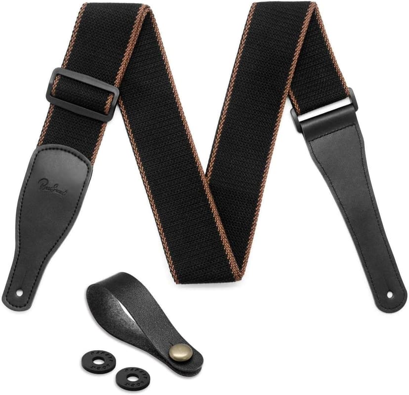 BestSounds Acoustic Guitar Strap, Soft Cotton & Leather Ends Strap for Electric & Bass Guitars come with 1 Button & 2 Locks