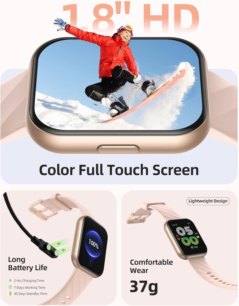 Parsonver Parsonver Smart Watch, 5ATM Waterproof Swimming Watch, Fitness Activity Tracker with 110+ Sports Modes, Heart Rate/Sleep/SpO2/Calories Monitor, Pedometer, Fitness Watch for Android & iPhone, Rose Gold