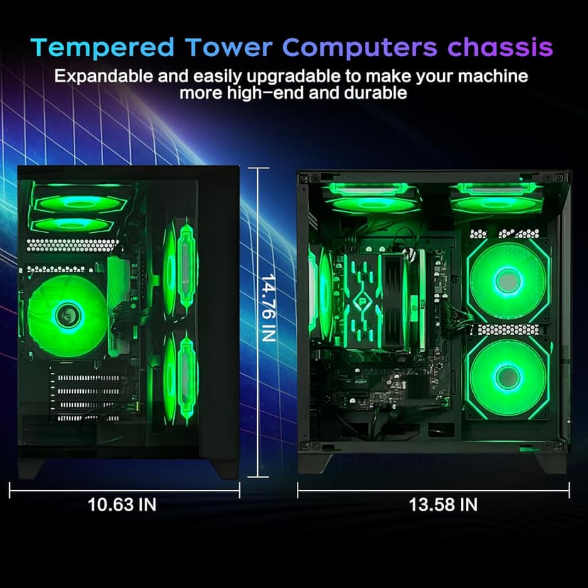 ALCPOK PC Gaming Desktop AMD Ryzen 7 5700G RAM 16G 3200MHz DDR4 1TB M.2 Prebuilt Computer Tower 550W Bronze Power Supply ARGB Air Colling Computer for Office Game