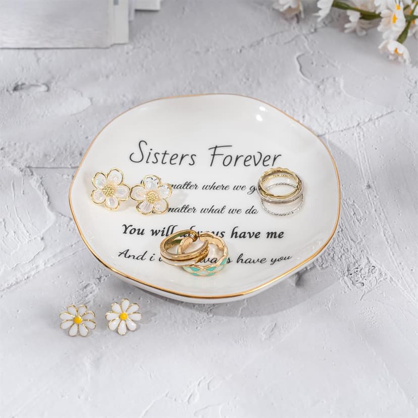 Sister Gifts, Ceramic Sister Ring Dish Jewelry Tray, Sister Birthday Gifts Engagement Wedding Gift for Sister from Sister
