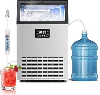 ETL Approval Commercial Ice Maker Machine 150 Lbs/24H Stainless Steel, with 50Lbs Bin, Under Counter or Freestanding Ice Maker, 55 Ice Cubes in 8-15 Minutes for Home & Commercial