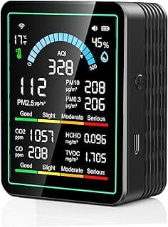 Air Quality Monitor Indoor, 10 in 1 Portable Smartair Quality Tester for CO2 | CO | TVOC | HCHO | Temp | AQI | PM0.3-1 Detection Suitable for Home, Cars, Plants, Pets and Hotels -Black