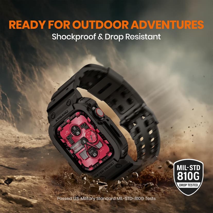 amBand E1 Rugged Band & Case for Apple Watch – Compatible with Series 1–11, SE3/SE2/SE – and Ultra 3/2/1, Lightweight Shockproof Design