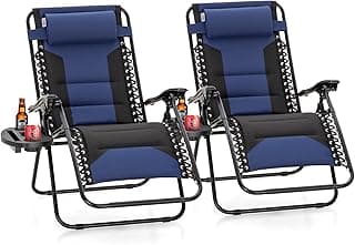PHI VILLA Zero Gravity Chair Set of 2, Padded Anti Gravity Recliner, Oversized 28" Wide Seat, Foldable Patio Lounger with Armrest & Cup Holder, Supports 400 LBS (Blue Black)