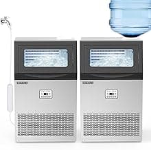 ROVSUN 110LBS/24H Commercial Ice Maker Machine with 50lbs Storage Bin, Freestanding/Countertop Ice Machine with 2 Water Inlets, Ice Scoop & Water Filter for Home Office Restaurant Bar Cafe Use
