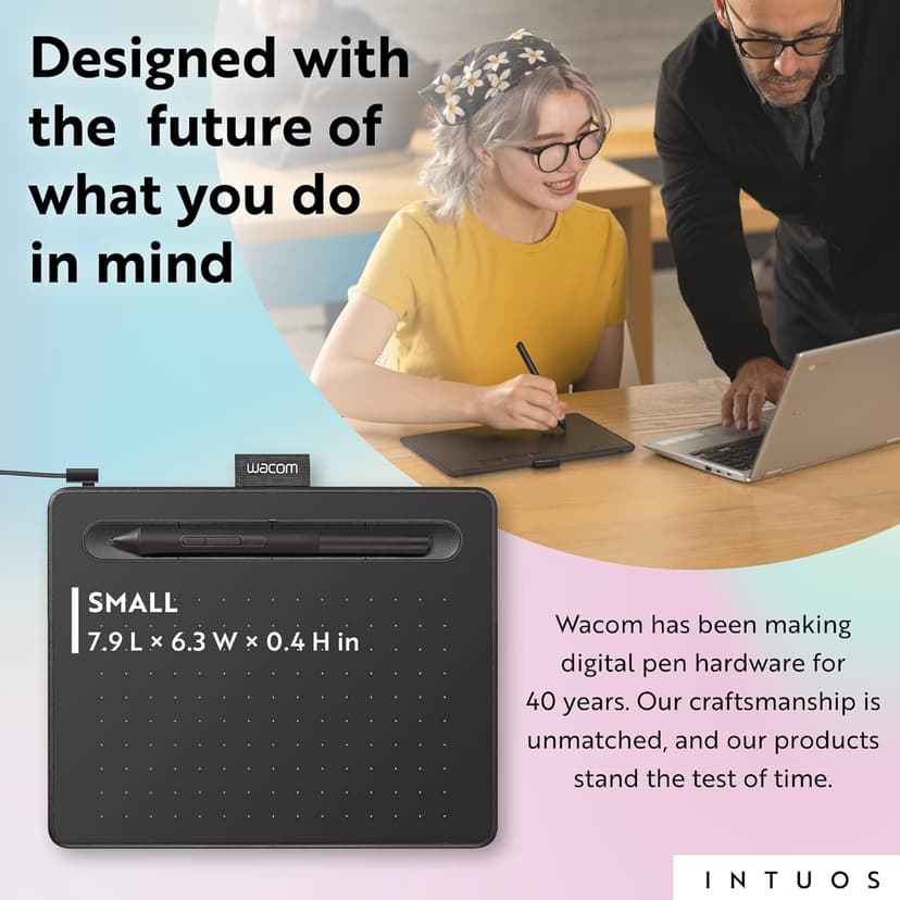 Wacom Intuos Small Graphics Drawing Tablet, Includes Training & Software; 4 Customizable ExpressKeys Compatible with Chromebook Mac Android & Windows, Black