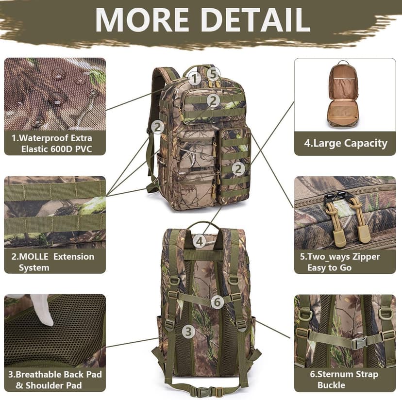 Tactical Camo Backpack for Men Women Waterproof Durable MOLLE Backpack Camping Hunting Emergency Preparedness