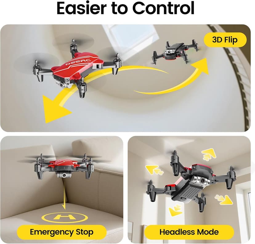 DEERC D20 Mini Drone for Kids with 720P HD FPV Camera Remote Control Toys Gifts for Boys Girls with Altitude Hold, Headless Mode, One Key Start Speed Adjustment, 3D Flips 2 Batteries, Red