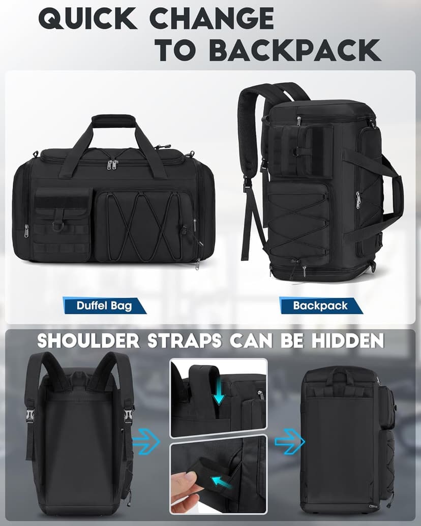 SDYSM Gym Bag for Men 45L Sports Duffel Bags 3-in-1 Travel Duffel Bag with Shoe Compartment, Gym Workout Backpack Carry On Weekender Bag Overnight Bag for Travel, Black