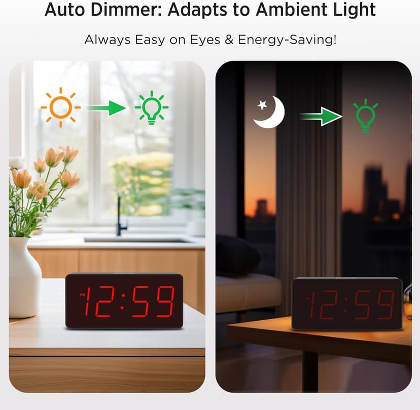 Peakeep Battery Operated Digital Clock, Alarm Clock for Bedrooms - Cordless Large Big Numbers 4 Dimmers for Seniors, Adjustable Volume Loud Alarm Clock for Heavy Sleepers Adults (Red Digits)