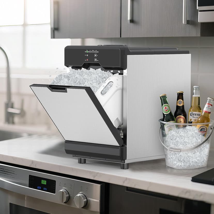 Nugget Ice Maker, 80 LBS/Day with 15 LBS Storage Bin, Freestanding Undercounter Ice Maker Machine Stainless Steel, Soft Chewable Pellet Ice Machine for Home Bar Kitchen Office, Self-Cleaning