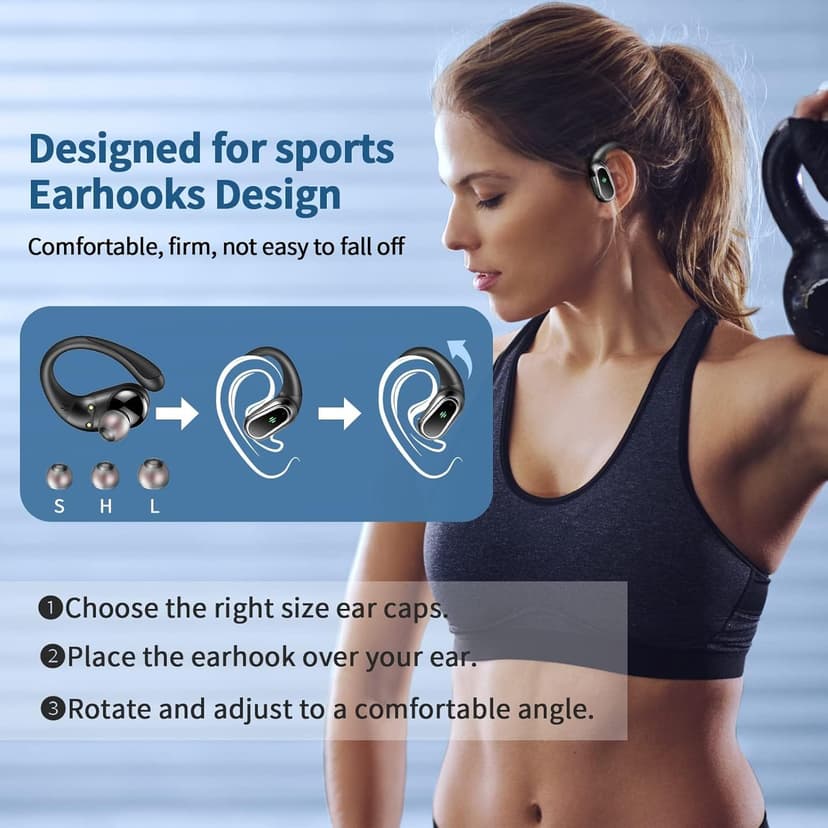 Wireless Earbuds, 2026 Bluetooth 5.4 Headphones Sport, 50Hrs HiFi Stereo Deep Bass Over-Ear buds with ENC Noise Cancelling Mic, IP7 Waterproof & LED Display Earphones with Earhooks for Workout/Running