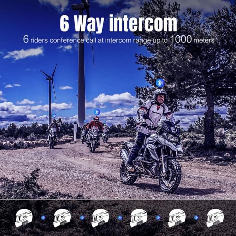 Fodsports FX6 Motorcycle Bluetooth Headset, 6 Riders Group Motorcycle Intercom Bluetooth, 1000M Motorbike Helmet Communication Systems/Voice Command/Universal Pairing/FM Radio(2 Pack)