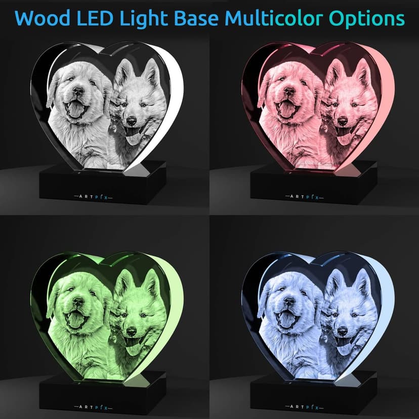 ArtPix 3D Crystal Photo, Personalized Gifts for Women, Wife, Men, Mom, Father, Her, Him, Dad, Grandpa, Great Customized Gift with Your Own Photo, Custom Glass 3D Laser Etched Picture Wedding - Heart