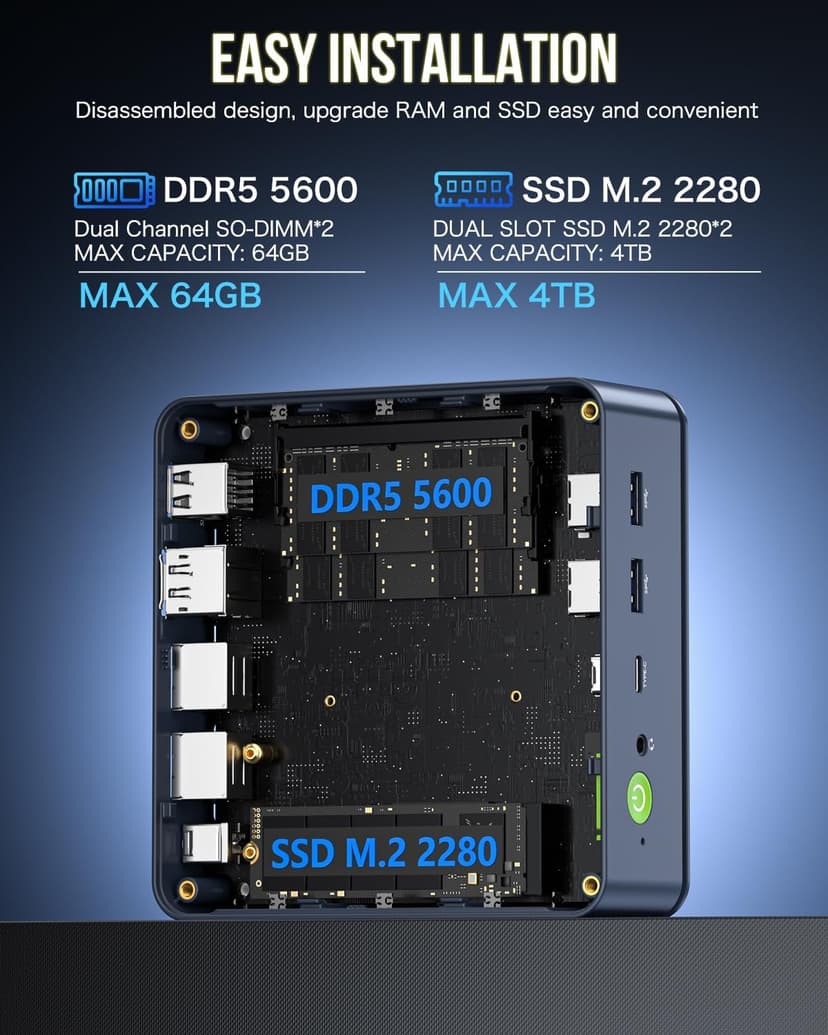 GMKtec Mini PC Gaming, K6 AMD Ryzen 7 7840HS Dual NIC LAN 2.5Gbps Desktop Computer, 32GB DDR5 (16GB*2) 1TB PCIe4.0 SSD, USB4.0, HDMI, DP, USB-C, WiFi 6E, BT 5.2