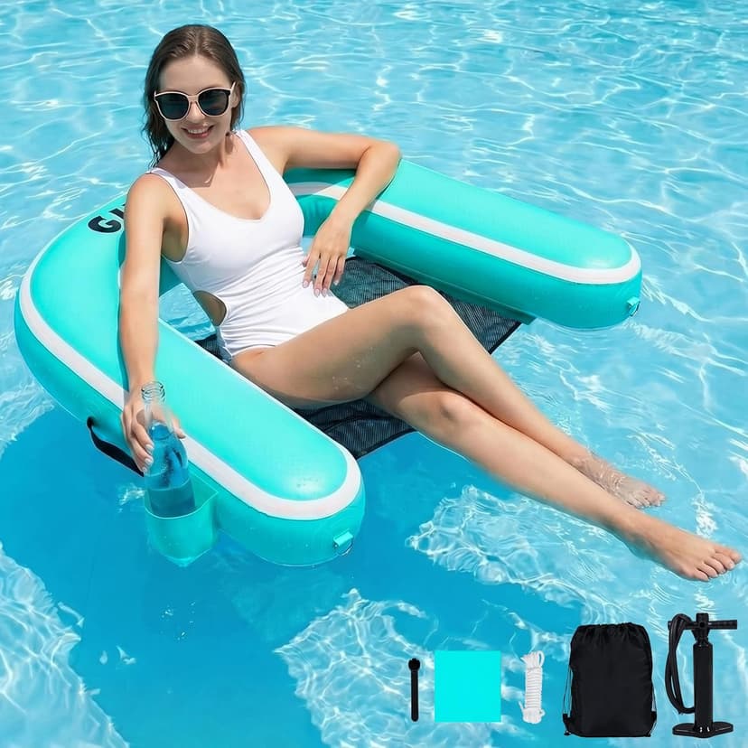Inflatable Pool Float Chair for Lake Floating Pool Chairs Heavy Duty Floating Chair Lake Floats for Adults Pool Chair Floats Pool River