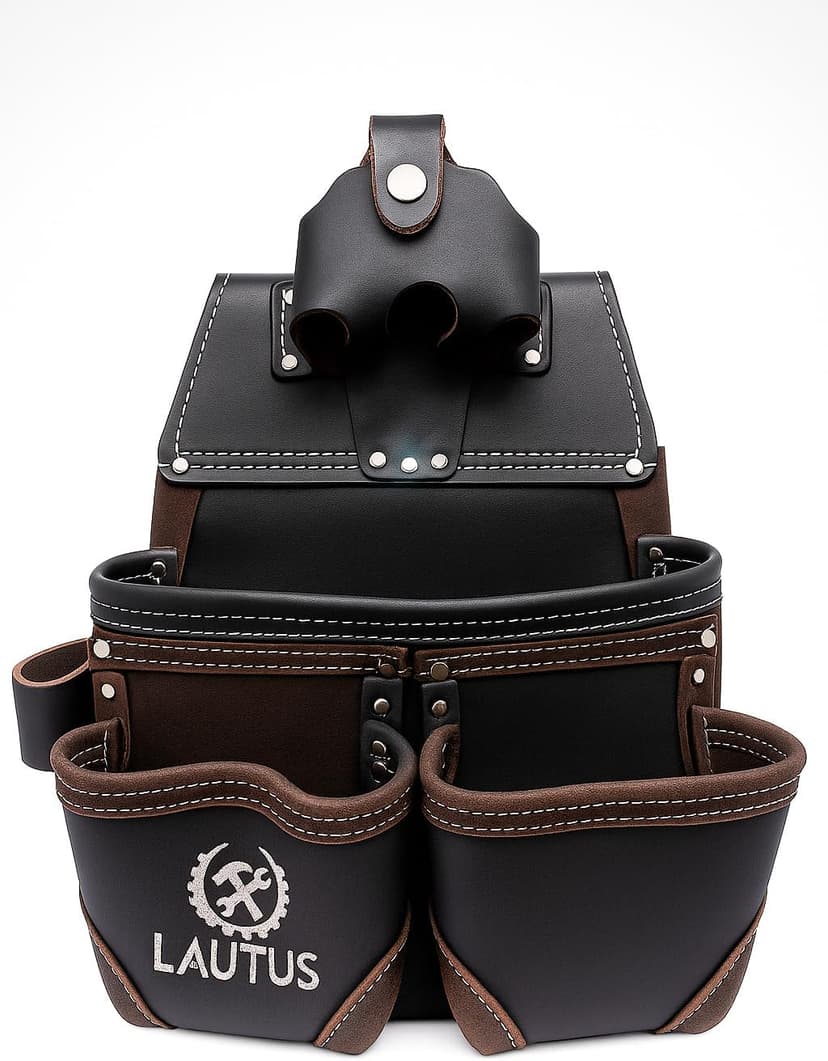 LAUTUS Oil Tanned Leather Tool Pouch Bag with Tape Measure Holder |Brown |Carpenter, Construction, Framers, Handyman | Construction Grade Leather|