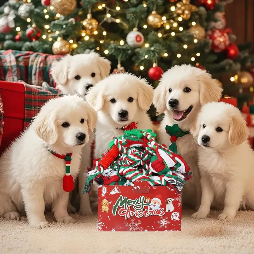 Christmas Dog Toys 15 Pack, Puppy Rubber & Rope Toys Set, Interactive Tough Box for Dog Playing, Training & Teething Bulk for Holiday Puppies' Presents B0DGL4TT9Z
