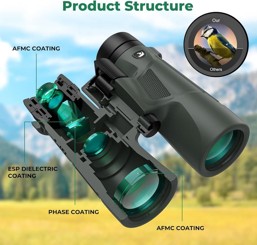 Gosky 10X42 HD Binoculars for Adults with Phone Adapter, High Power Binoculars with BAK4 Prism and FMC Lens, Waterproof Binocular for Bird Watching Hunting Traveling Outdoor Sports