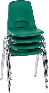 FDP 18" School Stack Chair, Stacking Student Seat with Chromed Steel Legs and Nylon Swivel Glides For In-Home Learning, Classroom or Office - Green (4-Pack), 10384-GN