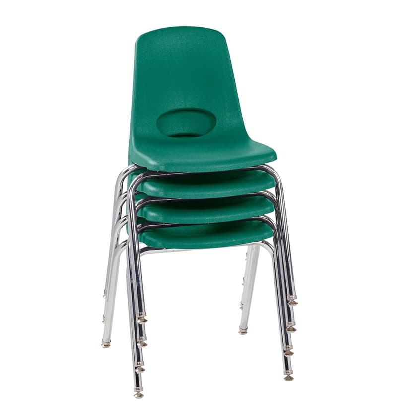 FDP 18" School Stack Chair, Stacking Student Seat with Chromed Steel Legs and Nylon Swivel Glides For In-Home Learning, Classroom or Office - Green (4-Pack), 10384-GN