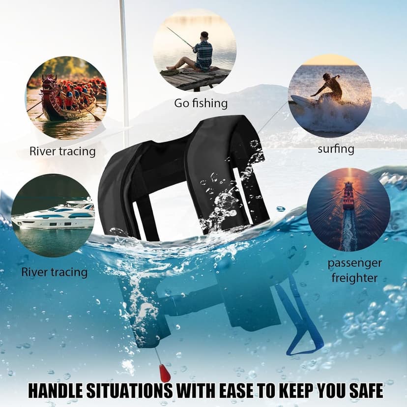 Automatic Inflatable Life Jacket for Adults – Adjustable Buoyancy Vest with Manual Override,Reflective Strips & Safety Whistle for Boating, Kayaking, Surfing & Swimming.