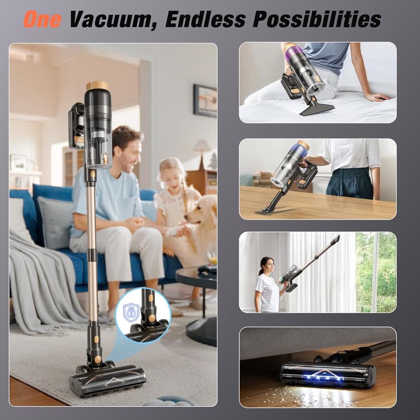 Cordless Vacuum Cleaner, 580W 48KPA 70 Mins Vacuum Cleaners for Home, Self-Standing Stick Vacuum with Touch Screen, Wall Mount Charge, Ultra High-Power Brush for Pet Hair/Plush Carpet/All Floor