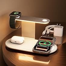 GUSGU 3 in 1 Charging Station for MagSafe Wireless Charger with Three-Level Night Light, 15W Max Fast Charging for iPhone 17/16/15/14/13/, Apple Watch Series 2-11/SE 3/ Ultra 3, AirPods Pro 3-Gray