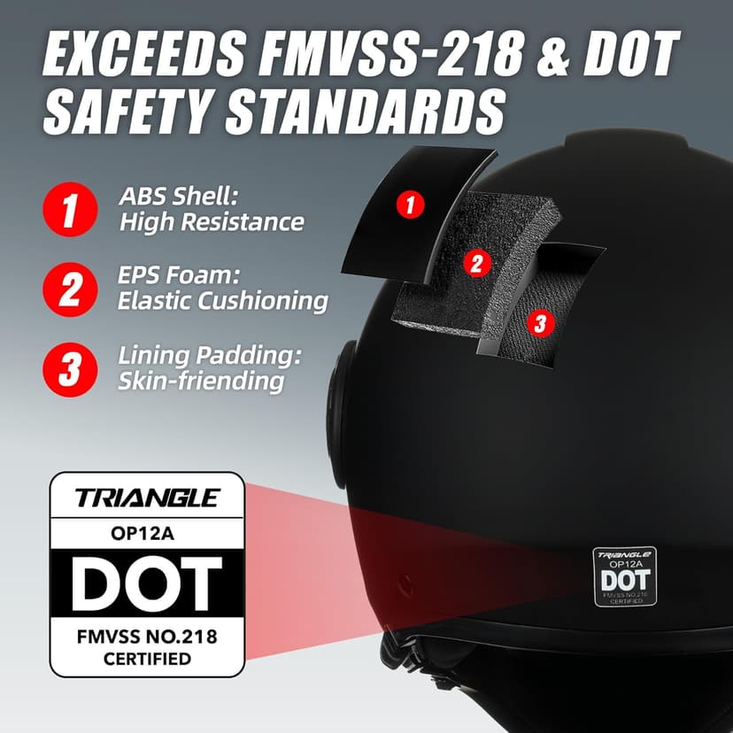 TRIANGLE Convertible Full Face Motorcycle Helmet DOT Approved for Men Women, Multi-Configuration 3/4 Open Face Street Bike Helmet with Internal Tinted Sunshield, Includes Storage Bag