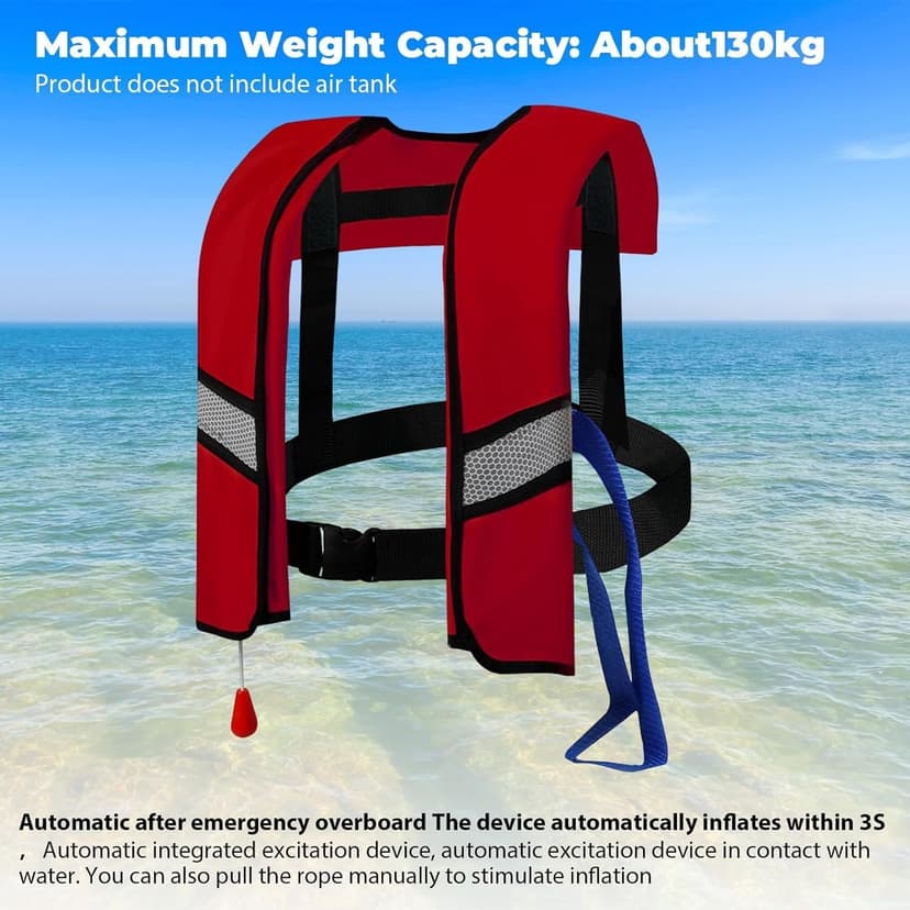 Automatic Inflatable Life Jacket for Adults – Adjustable Buoyancy Vest with Manual Override,Reflective Strips & Safety Whistle for Boating, Kayaking, Surfing & Swimming.