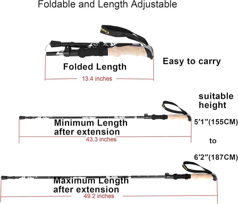 A ALAFEN Lightweight Collapsible Trekking Pole - 7075 Aluminum Adjustable Walking Stick for Hiking & Travel, Foldable Quick-Lock Design, Single Pole for Adults & Seniors