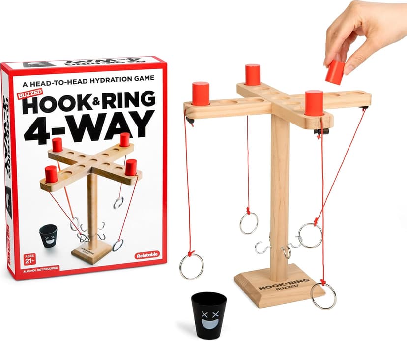 Buzzed 4-Way Hook & Ring by Relatable – Bachelor Party Drinking Game, Outdoor Party Activity for Adults, Summer Fun for Backyard, Tailgates & Group Hangouts, Includes Hook Unit, Pawns & Cup