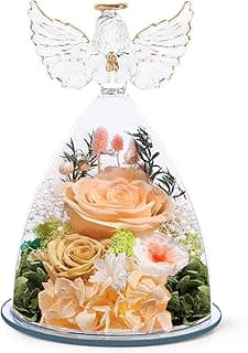 FIACO Preserved Rose Christmas Birthday Gifts for Women Forever Fresh Flowers Delivery Gifts for Mom Grandma Wife Anniversary Eternal Roses in Glass Angel Figurines