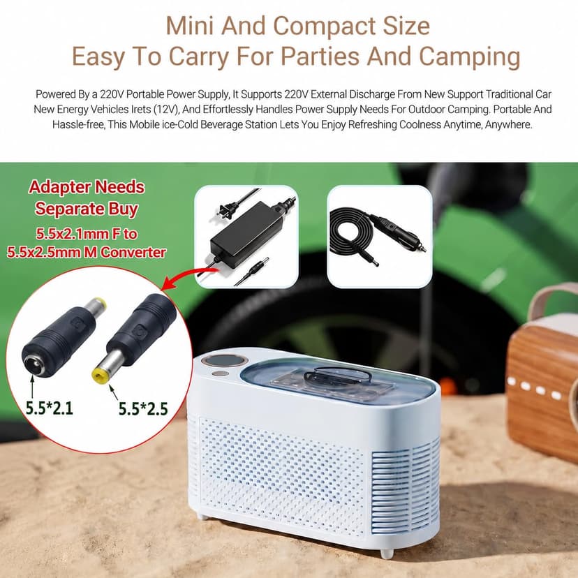 Portable Ice Maker, 12V DC Mini Car Ice Maker, Makes 10 Cubes in 15-20 Mins, with Cigarette Lighter for Trips, Camping,(Adapter Needs Separate Buy 5.5x2.1mm F to 5.5x2.5mm M Converter) (Blue)